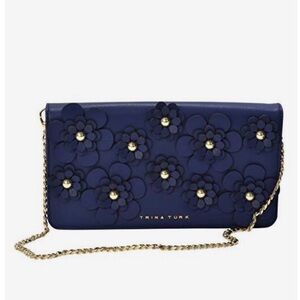 Trina Turk Blue Floral Embellished Clutch, Shoulder bag